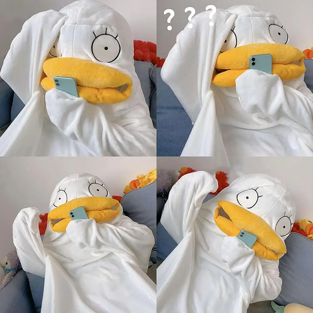 Super Long Flannel Blanket Duck Onesie Pajamas for Adult Winter Hoodies Sweatshirt Pullover Fleece TV Blanket Cosplay Costume