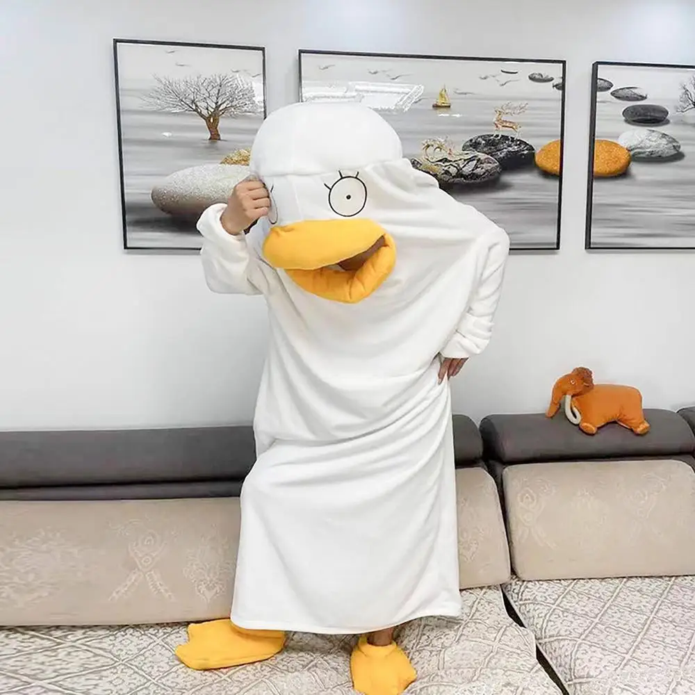 Super Long Flannel Blanket Duck Onesie Pajamas for Adult Winter Hoodies Sweatshirt Pullover Fleece TV Blanket Cosplay Costume