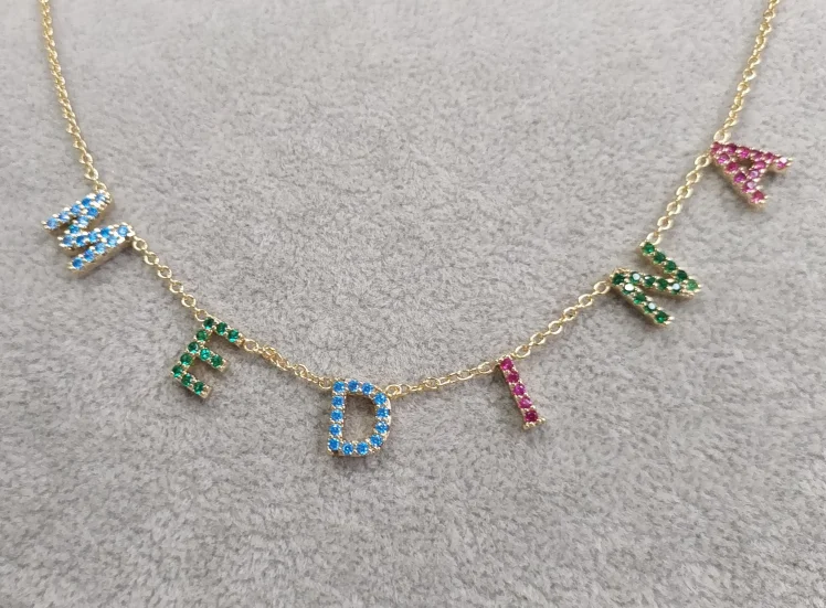 DOREMI 9mm Crystal Letter Bubble Birthstone Zircon Necklace Ins Fashion Style Custom Initial Letter Name Personalized Necklace