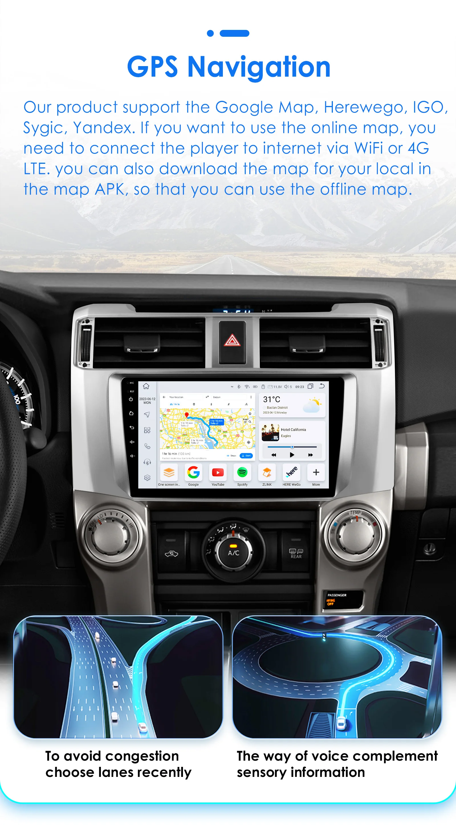 Hizpo 9inch Android Car radio For Toyota 4Runner 2009-2019 4 Runner Multimedia Video Player GPS Navi Stereo 4G WIFI Carplay 2din