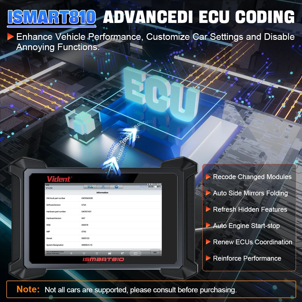 VIDENT ISmart810 Car Diagnostic Tool Topology Map Scanner Bidirectional Scan Tool ECU Coding Key Programming 40 Resets