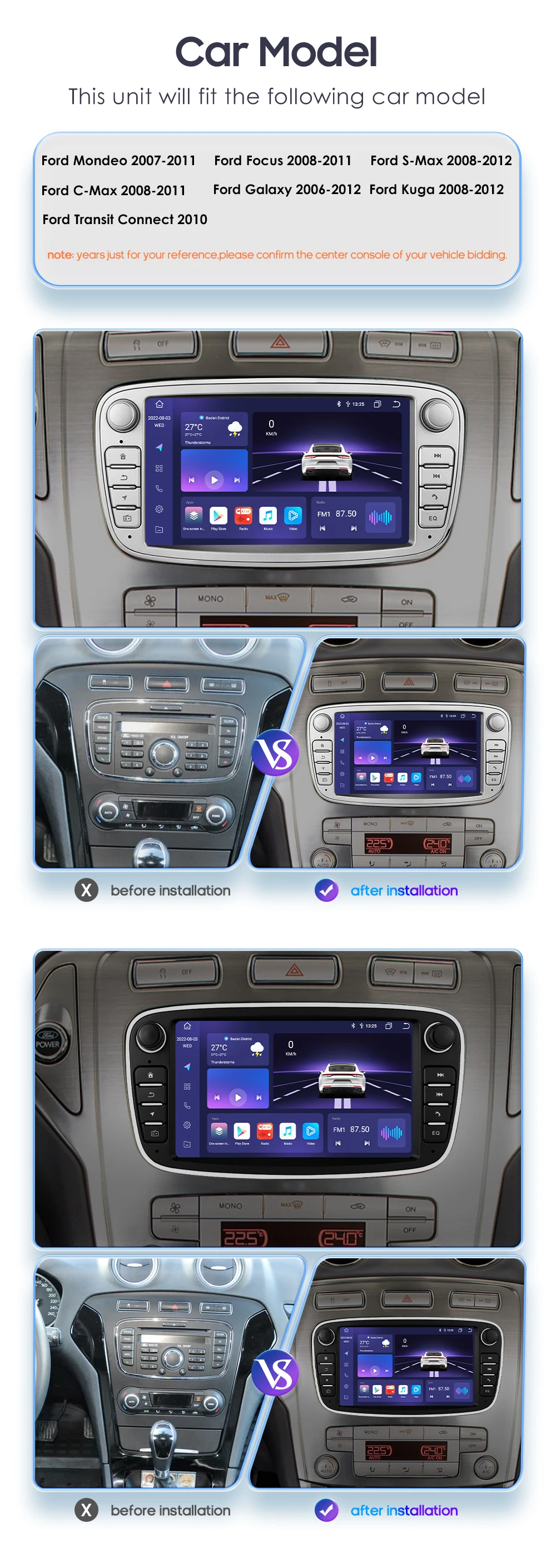 Android 12 Car Radio For ford mondeo/Focus/S-Max/GalaxyC-Max Car Radio Multimedia Video Player Navigation GPS Carplay 7862