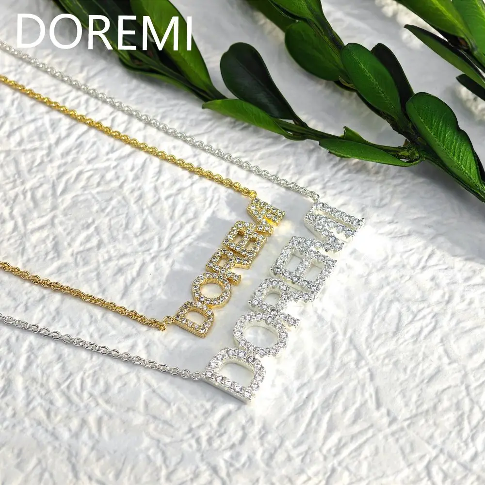 DOREMI 6mm/9mm Letters Name Crystal Necklace Initial Name Necklaces Personalized Dainty Custom Necklace Nameplate Chains