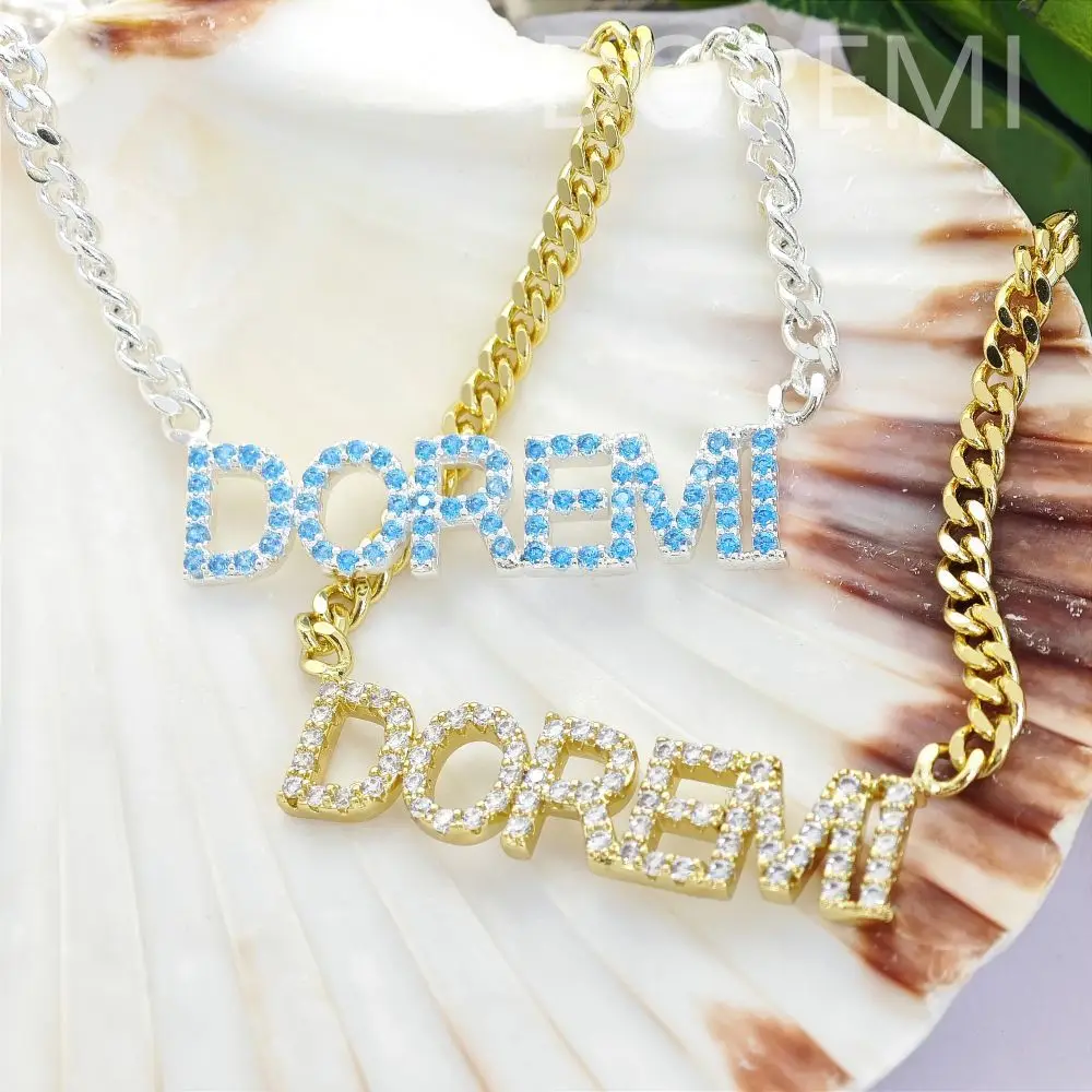DOREMI 6mm/9mm Letters Name Crystal Necklace Initial Name Necklaces Personalized Dainty Custom Necklace Nameplate Chains