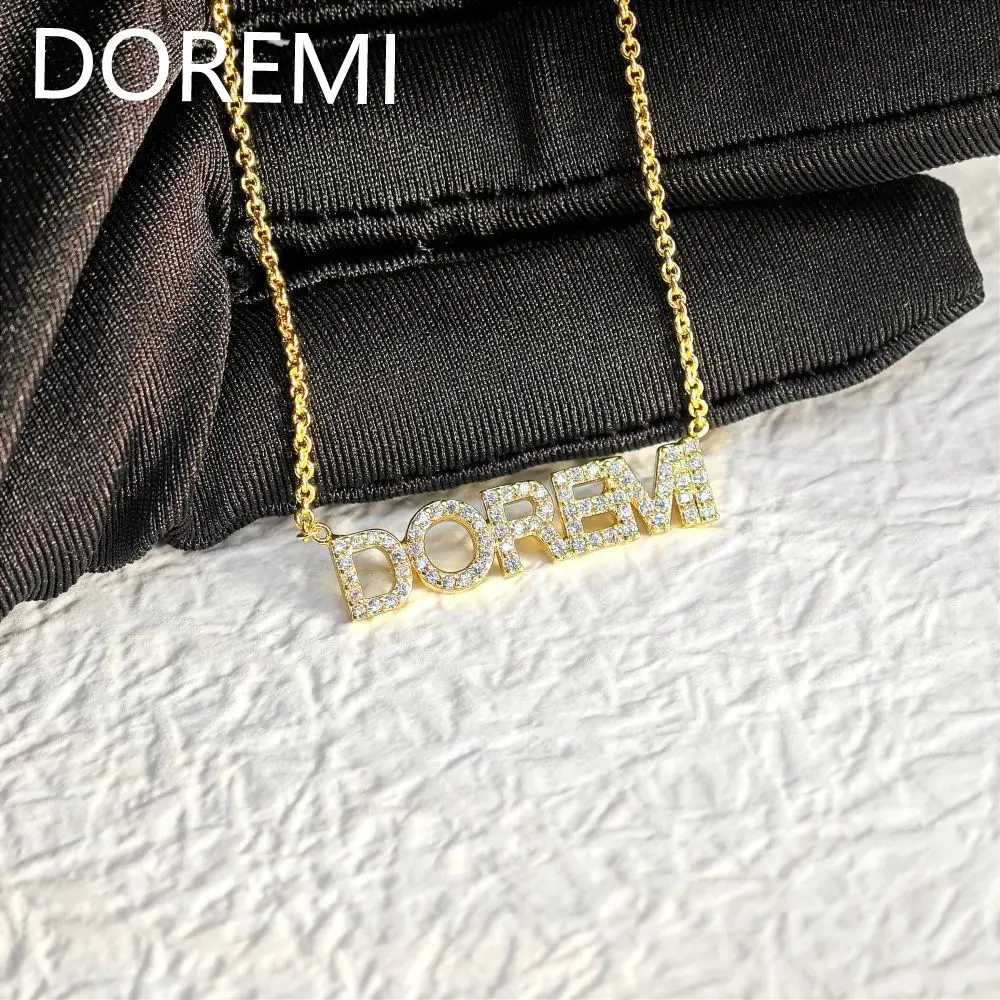 DOREMI 6mm/9mm Letters Name Crystal Necklace Initial Name Necklaces Personalized Dainty Custom Necklace Nameplate Chains