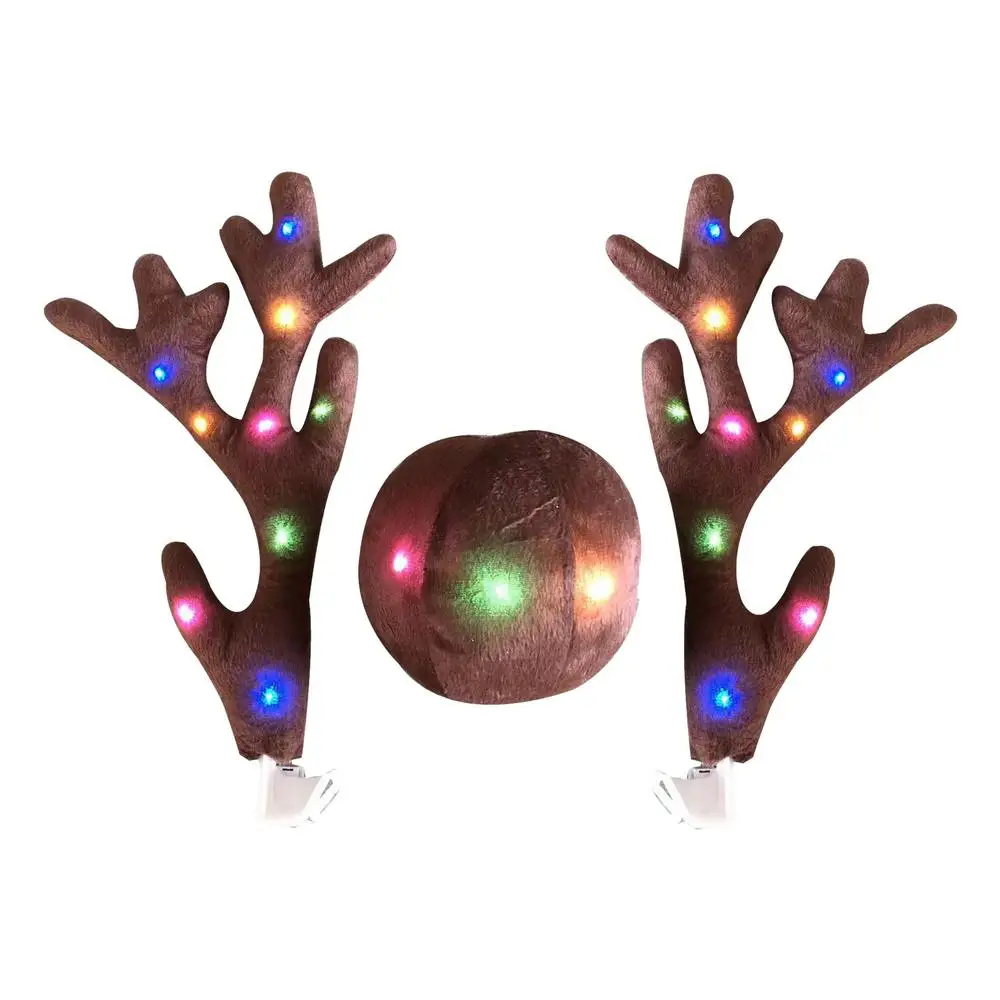 Christmas Reindeer Antlers Car Kit Reindeer Antlers And Nose With Led Lights Christmas Antlers Costume Auto Decoration For SUV