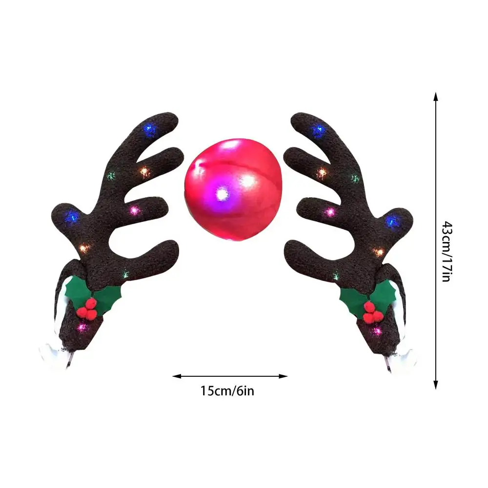 Christmas Reindeer Antlers Car Kit Reindeer Antlers And Nose With Led Lights Christmas Antlers Costume Auto Decoration For SUV