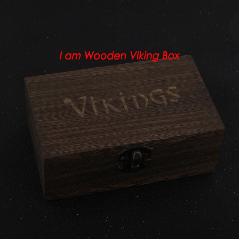 925 sterling silver Thor’s Hammer Mjölnir and vegvisir ring as gift with vintage wood viking box