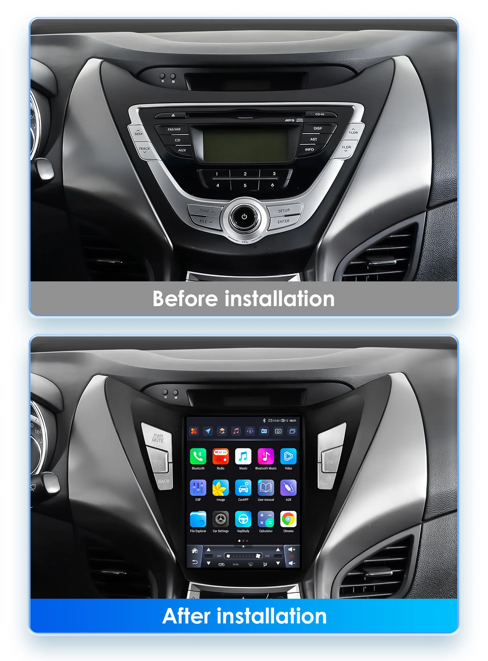 Hizpo 9.7" Tesla Style Android 13 Radio For Hyundai Elantra Avante I35 2011-2013 Multimedia Stereo Player GPS Navigaion 2 din BT