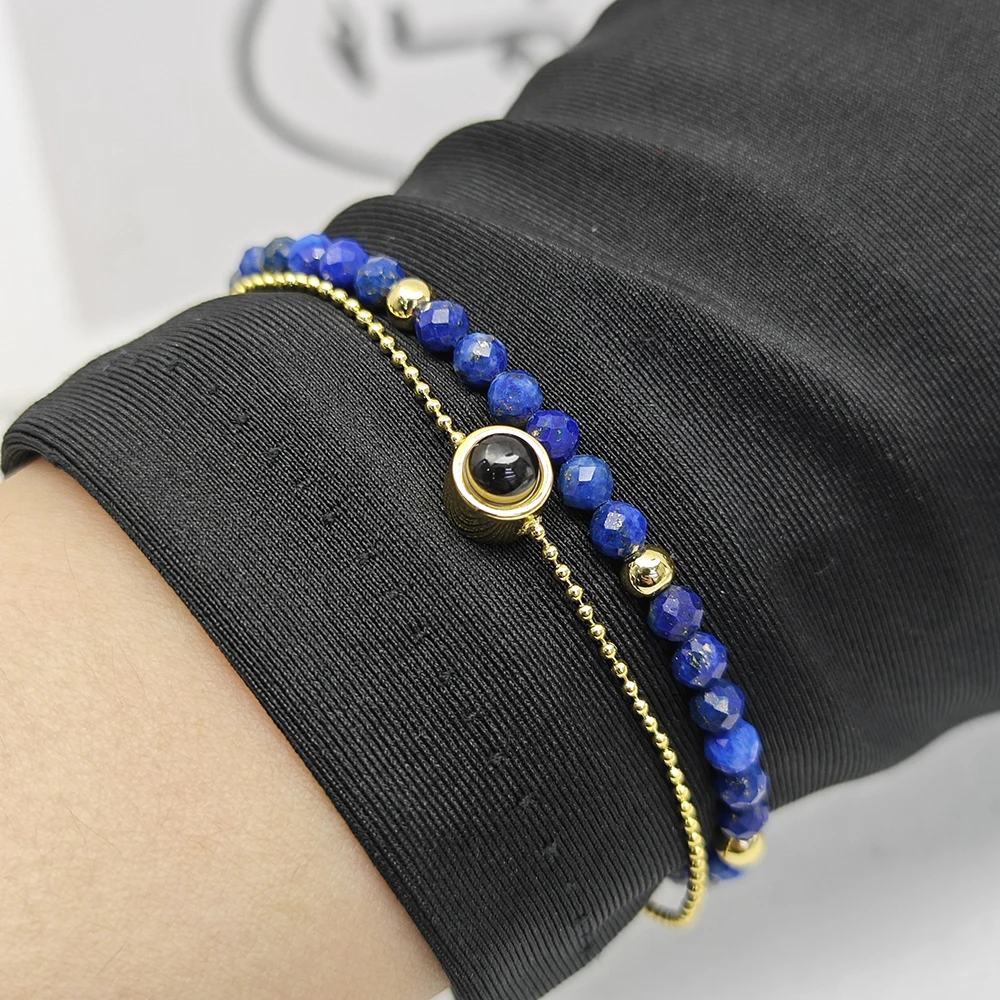 Custom Photo Projection Bracelet Personalized Crystal Natural Stone Double Bracelet For Women Gift