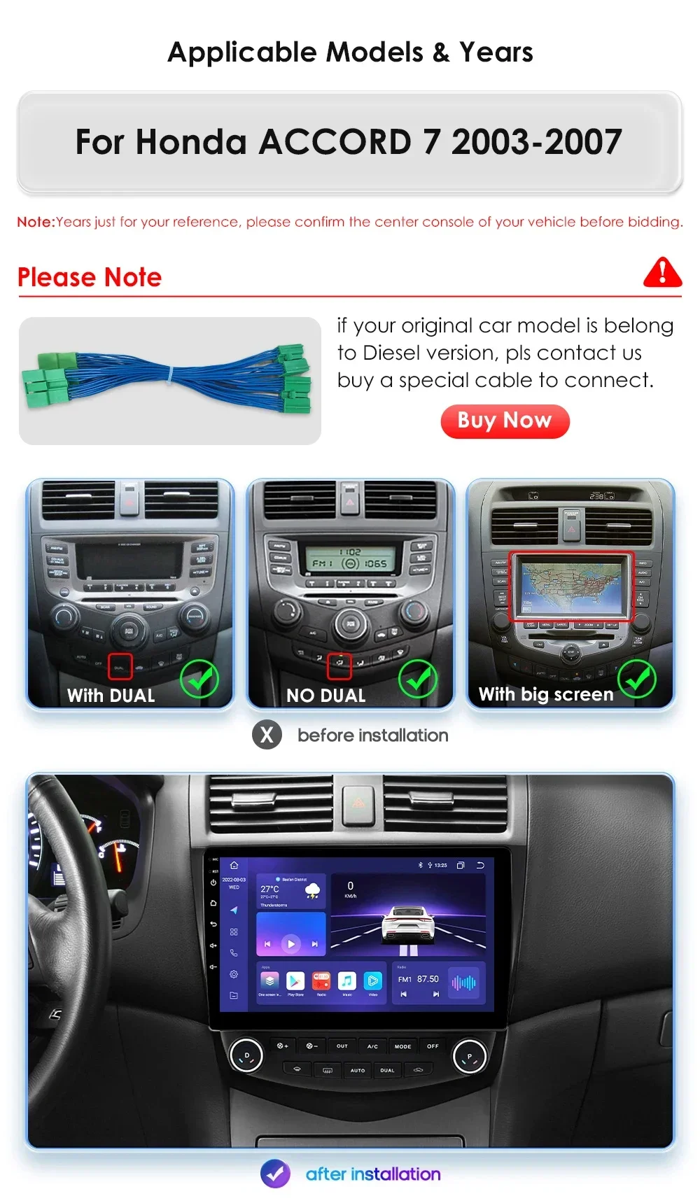 6G 128G Android 13 Autoradio For Honda ACCORD 7 2003-2007 multimedia Video player GPS navi Carplay 4G car intelligent system SWC