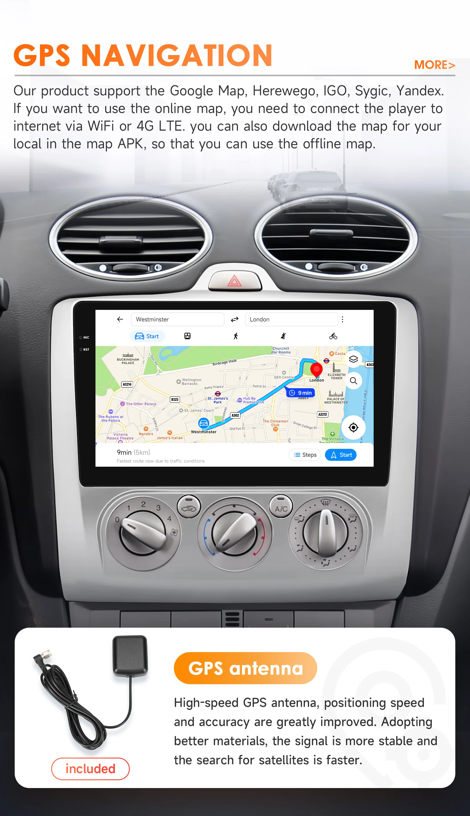 Hizpo 9" 2 Din Car Radio for Focus Exi MT 2 3 MK2/MK3 Multimedia Player Android 14 GPS Navigation Head Unit Stereo 4G+WiFi BT