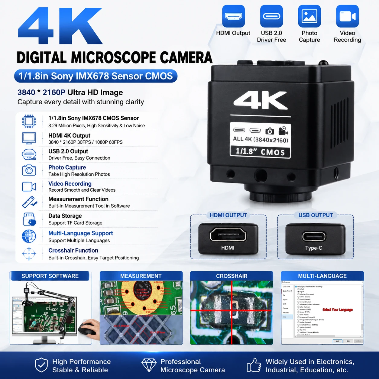 KUAIQU 4K Electronic Digital Microscope For Soldering, IMX678 IMX415 IMX323 Optional UHD Microscope For PCB Welding Phone Repair