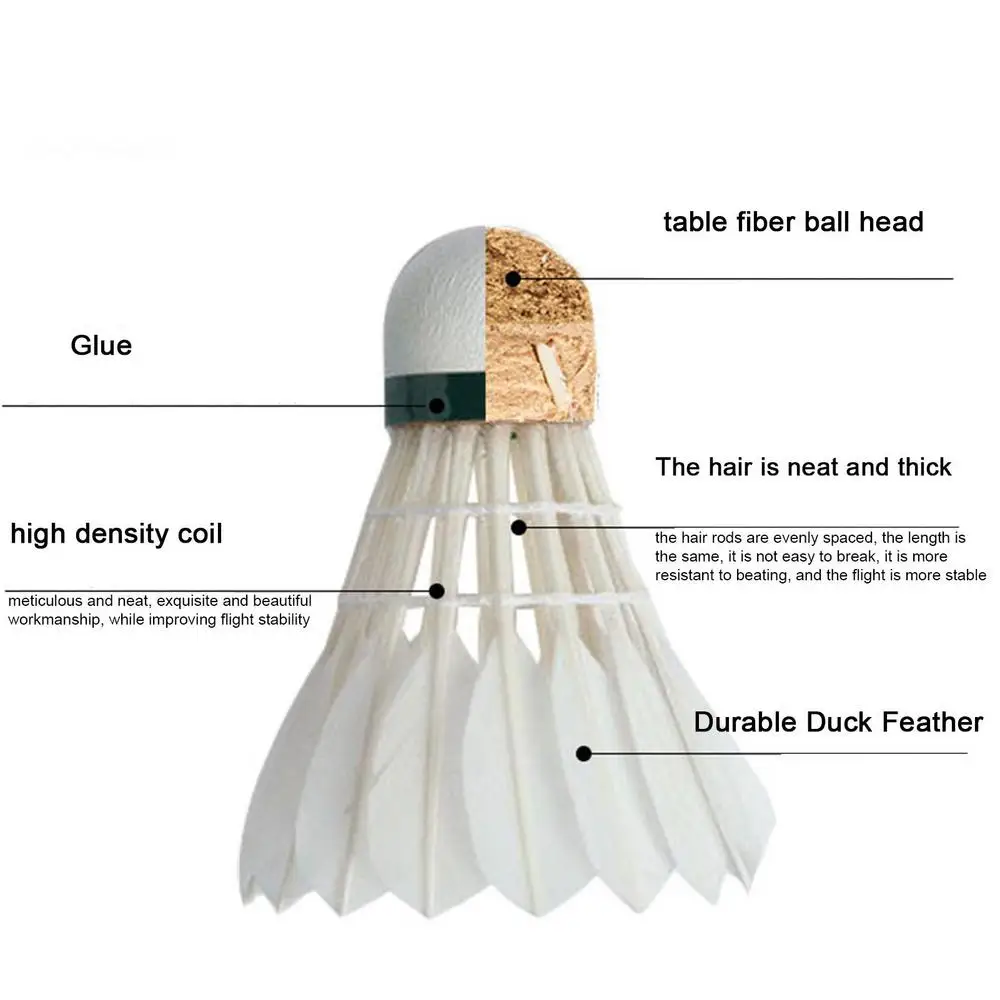 12Pcs/lot Badminton Natural Duck Feather Balls Training Badminton White Feather Shuttlecock For Sports Practice Equipment
