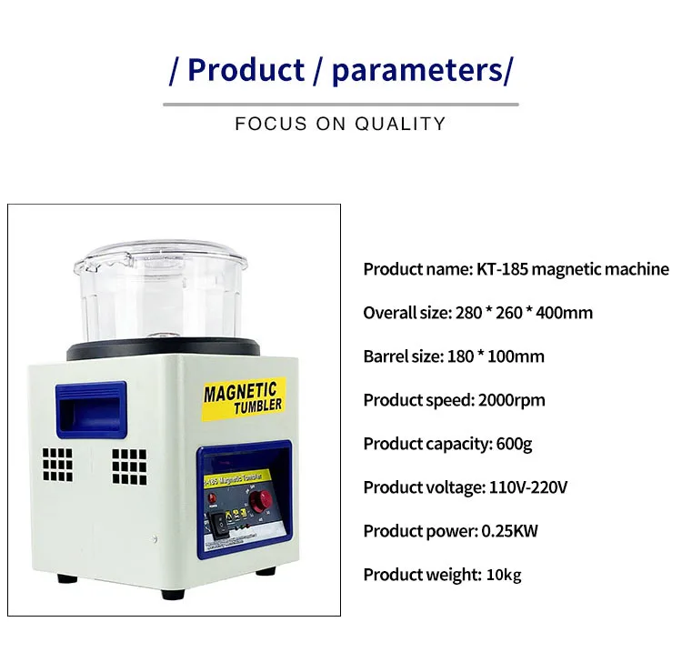 KT-185 Magnetic Tumbler Jewelry Polisher 2000 RPM Finisher AC 110V/220V with Adjustable Speed for Jewelry Polishing Machine
