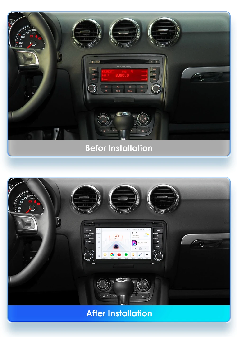 Hizpo 2 Din Android 14 Car Radio For Audi TT MK2 8J 2006-2014 Multimedia Stereo GPS Navi Head Unit Carplay Intelligent Systems