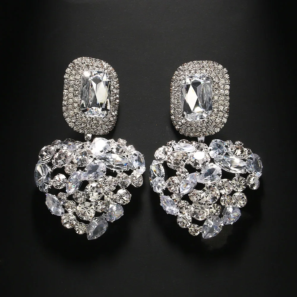 Stonefans Bilng Rhinestone Heart Dangle Earrings Luxury for Women Fashion Jewelry Square Earrings Statement 2024 Designer Y2k