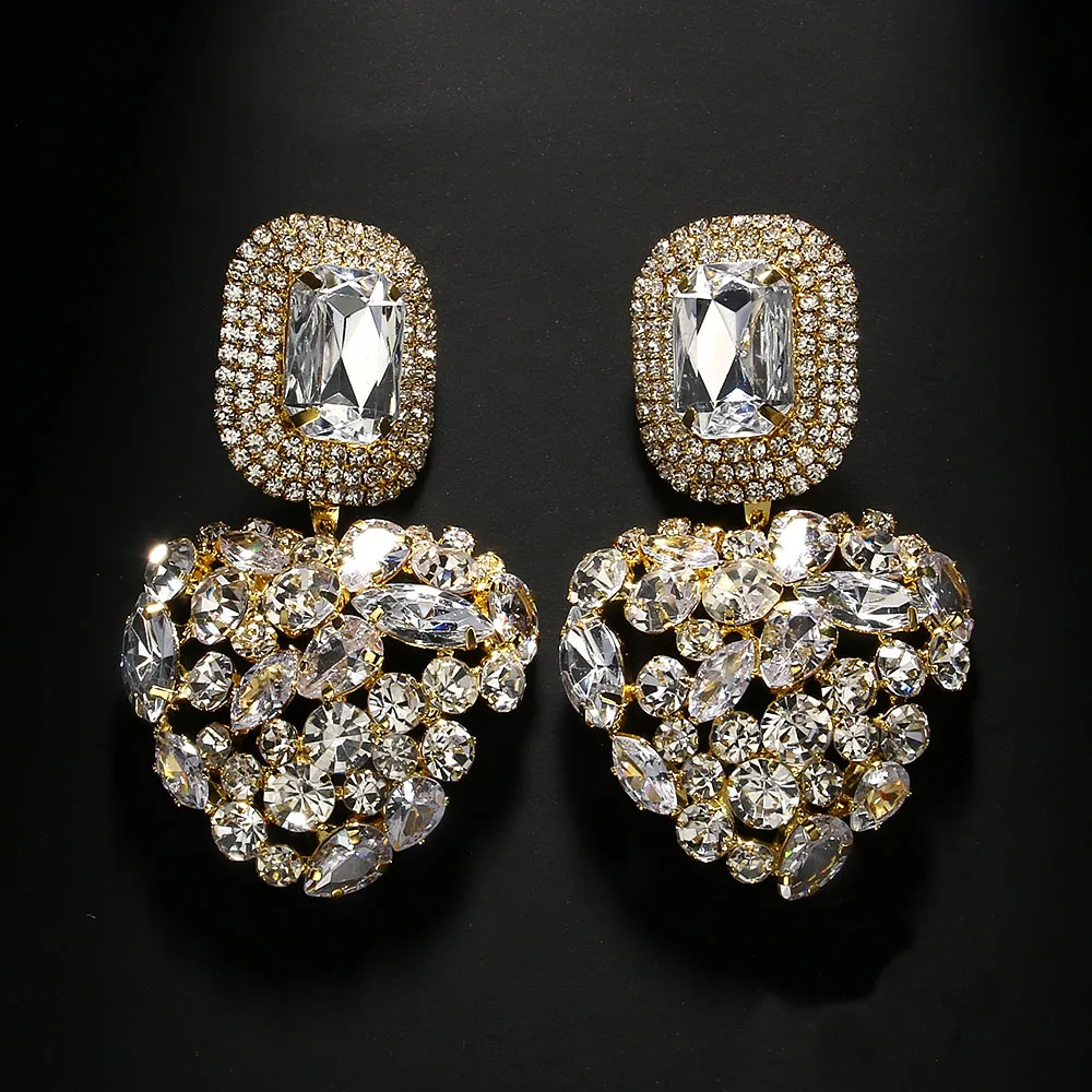 Stonefans Bilng Rhinestone Heart Dangle Earrings Luxury for Women Fashion Jewelry Square Earrings Statement 2024 Designer Y2k