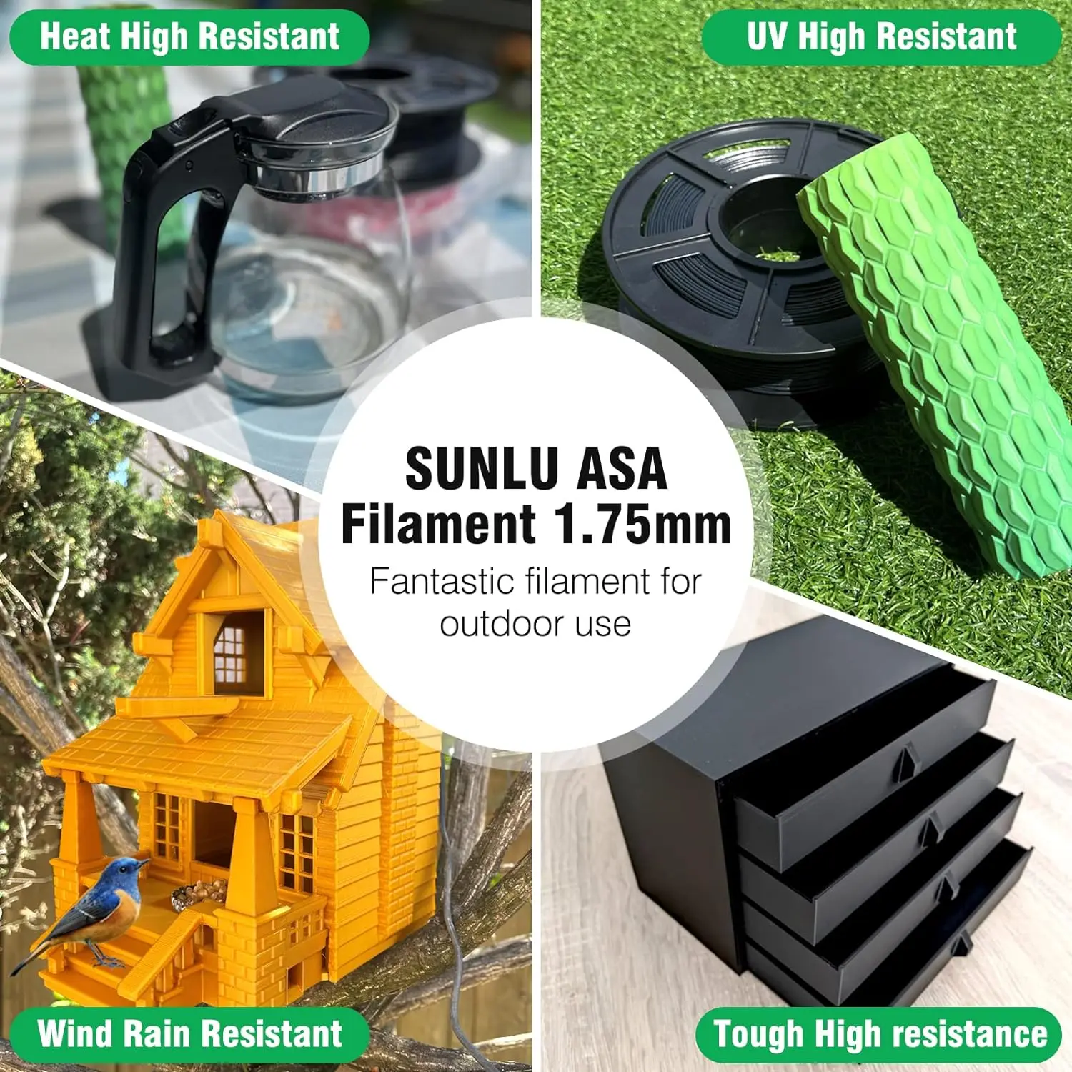 SUNLU 3D Filament PETG/EASY ABS/TPU/ASA Filamnet 1.75mm 5Roll 1KG（TPU 0.5KG/Roll） 3D Printer Filament for 3D Printer