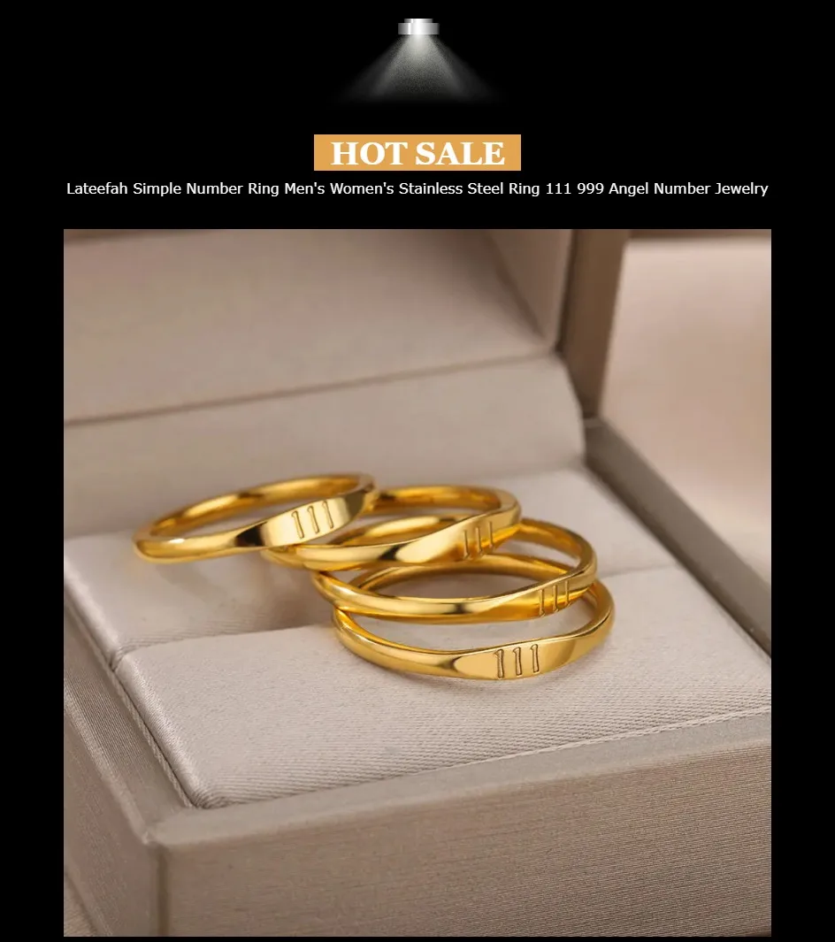 Lateefah Simple Number Ring Men's Women's Stainless Steel Ring 111 999 Angel Number Jewelry