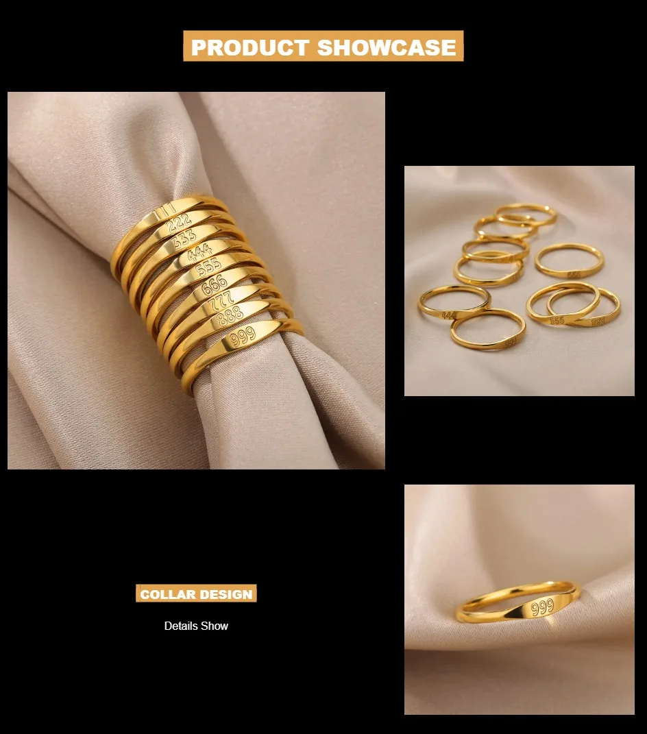 Lateefah Simple Number Ring Men's Women's Stainless Steel Ring 111 999 Angel Number Jewelry