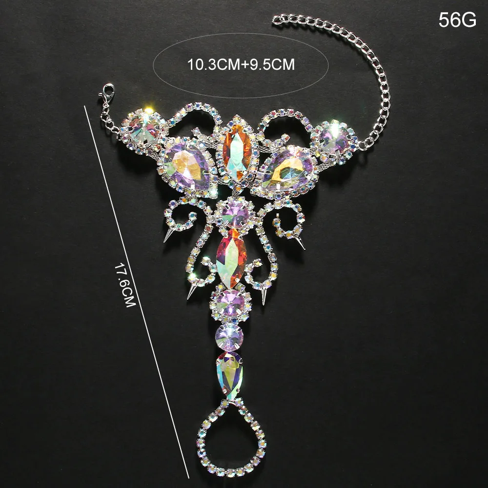 Stonefans AB Color Finger Bracelet Ring for Women Charms Display Geometric Hand Decoration Accessories With Crystals Designer