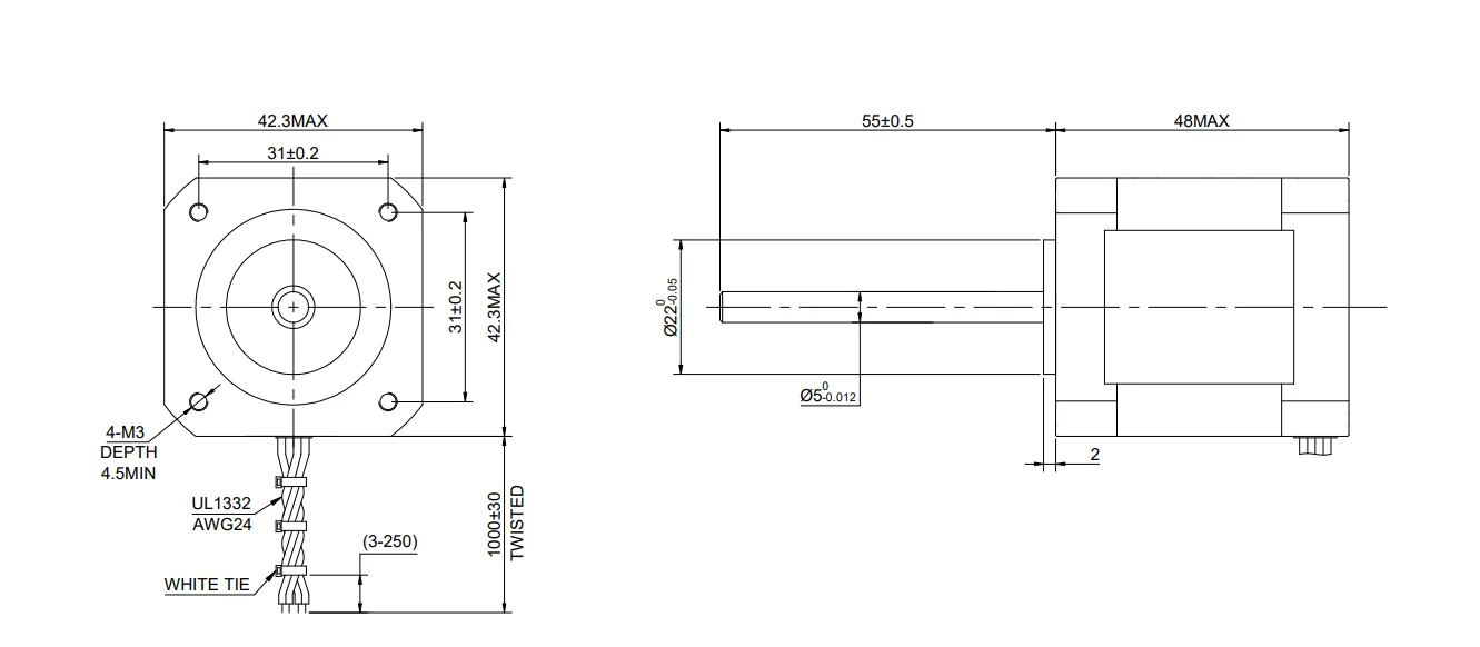 STEPPERERONLINE Nema 17 Stepper Motor 55mm Round Shaft 55Ncm 17HS19-2504S-H-V1High Temp Insulation Class H 180C for 3D Printer