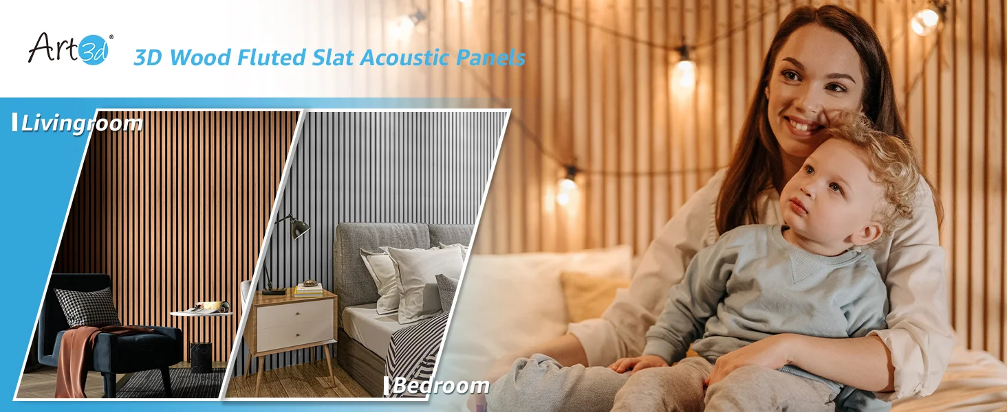 Art3d 4PCS Wood Slat Acoustic Panels for Stylish Decor and Noise Reduction 3D Textured Wall Panels 94.5x7.9 inch Home Decoration