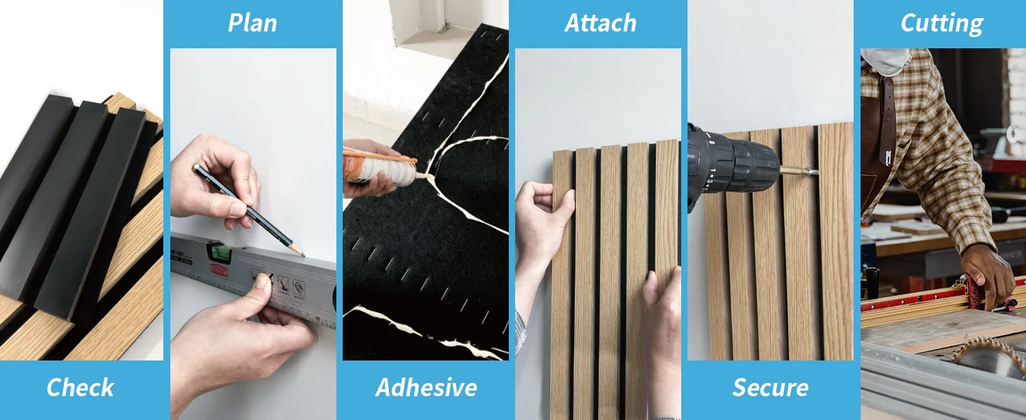 Art3d 4PCS Wood Slat Acoustic Panels for Stylish Decor and Noise Reduction 3D Textured Wall Panels 94.5x7.9 inch Home Decoration