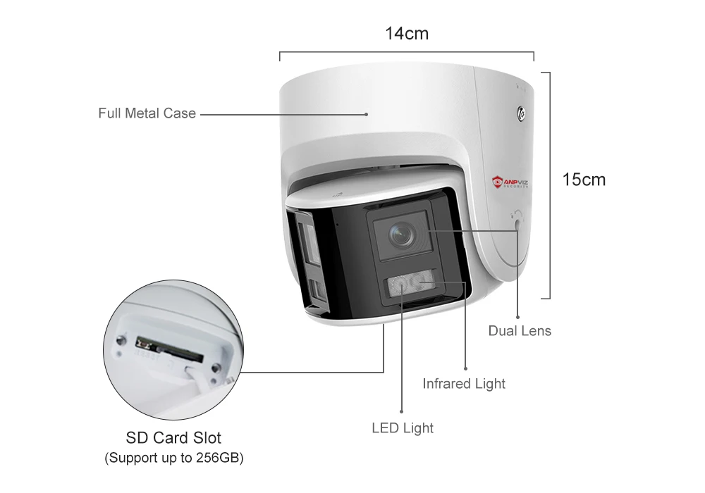 Anpviz 8MP Dual Lens POE Camera Ultra Wide Angel 180° Panoramic Security Camera AI Human Vehicle Detection Audio Warning Alarm