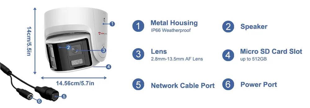 Anpviz 8MP Dual Lens POE Camera Ultra Wide Angel 180° Panoramic Security Camera AI Human Vehicle Detection Audio Warning Alarm