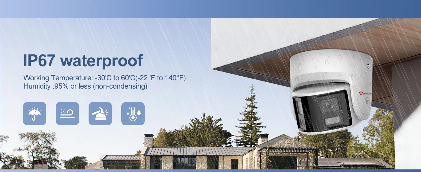 Anpviz 8MP Dual Lens POE Camera Ultra Wide Angel 180° Panoramic Security Camera AI Human Vehicle Detection Audio Warning Alarm