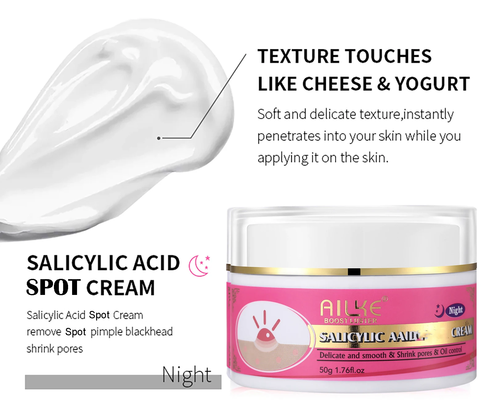 AILKE Organic Acne Face Cream, Cleaning Skin, Brightening, Remove Acne Facial Cream, Non-Greasy, Oil Control, For Women and Men