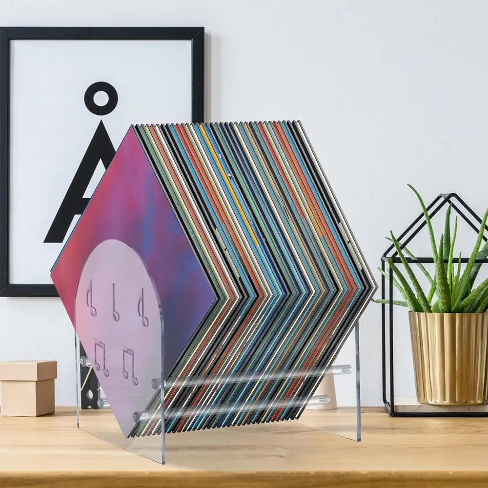 Vinyl Record Holder Desktop Books Shelves Acrylic Display Shelf For Records Multi-function Organizer Storage Rack