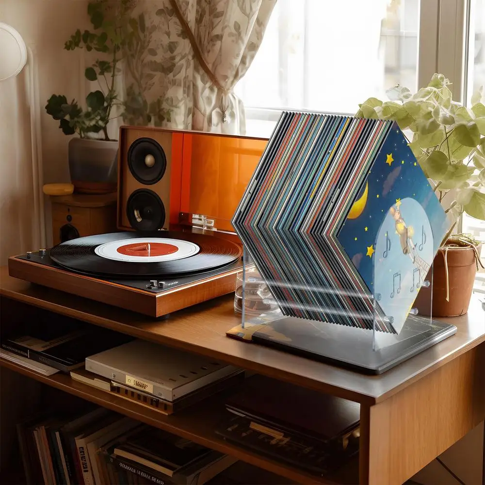 Vinyl Record Holder Desktop Books Shelves Acrylic Display Shelf For Records Multi-function Organizer Storage Rack