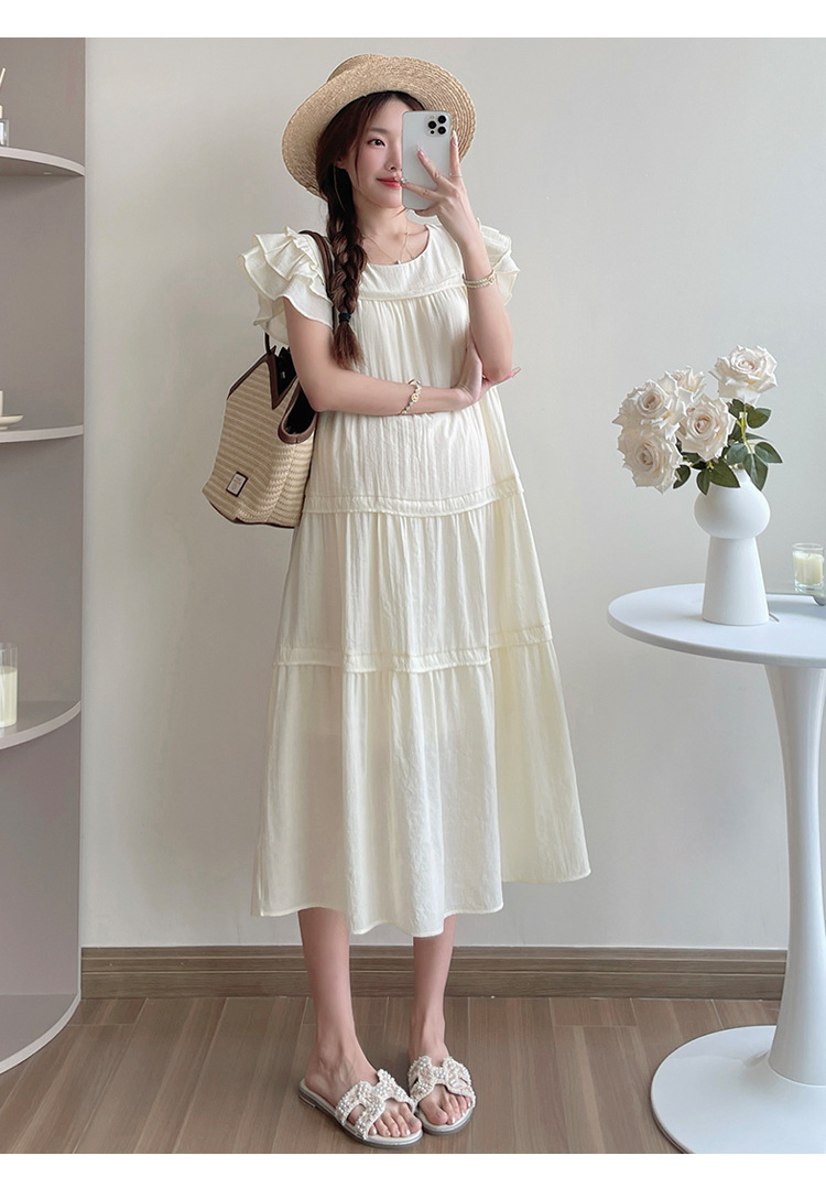 Maternity French Style Sweetheart Cake Dress For Summer New Fresh Fairy Pregnancy Clothes V-Neck Knee-Length Pregnant Dress