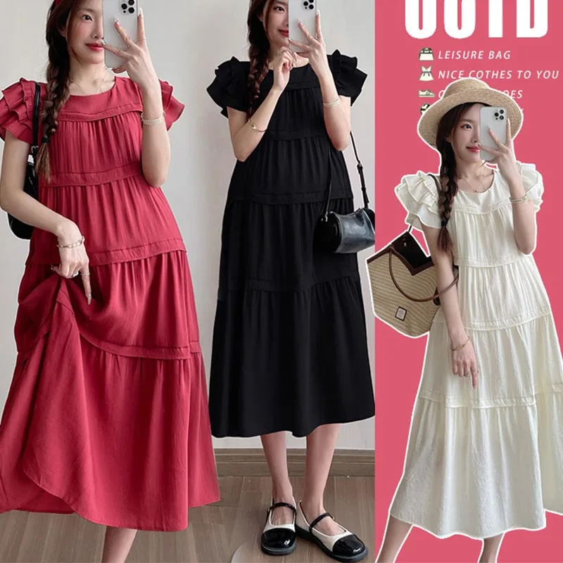Maternity French Style Sweetheart Cake Dress For Summer New Fresh Fairy Pregnancy Clothes V-Neck Knee-Length Pregnant Dress