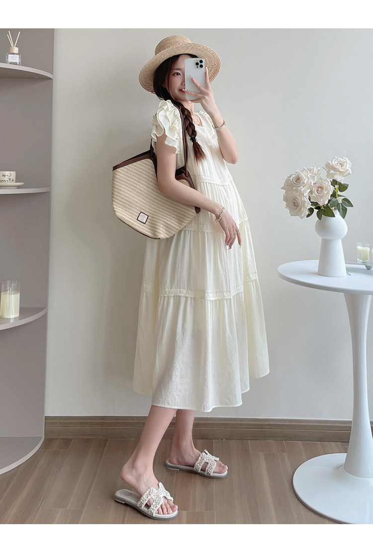 Maternity French Style Sweetheart Cake Dress For Summer New Fresh Fairy Pregnancy Clothes V-Neck Knee-Length Pregnant Dress