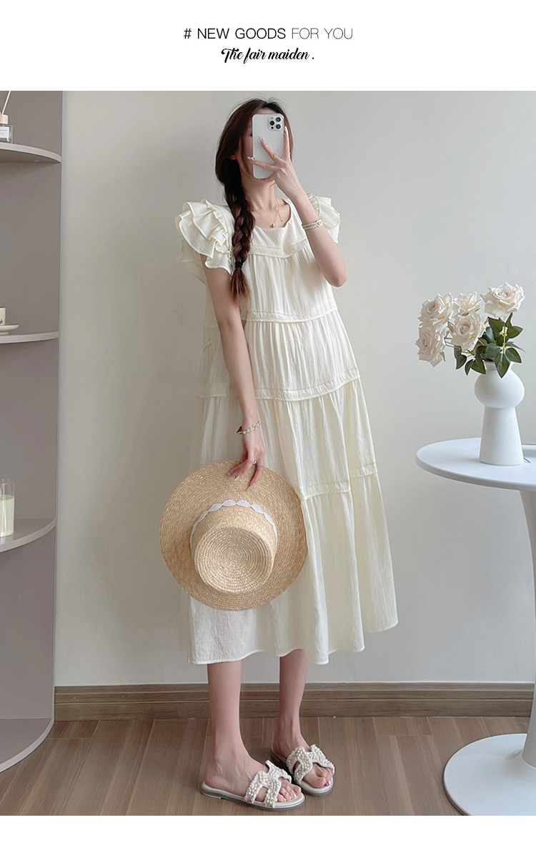 Maternity French Style Sweetheart Cake Dress For Summer New Fresh Fairy Pregnancy Clothes V-Neck Knee-Length Pregnant Dress