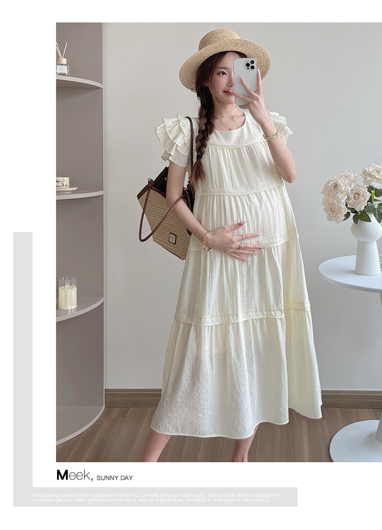 Maternity French Style Sweetheart Cake Dress For Summer New Fresh Fairy Pregnancy Clothes V-Neck Knee-Length Pregnant Dress