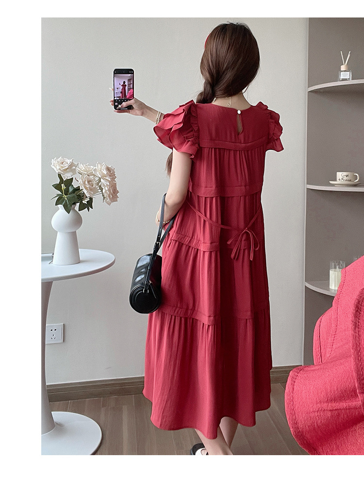 Maternity French Style Sweetheart Cake Dress For Summer New Fresh Fairy Pregnancy Clothes V-Neck Knee-Length Pregnant Dress
