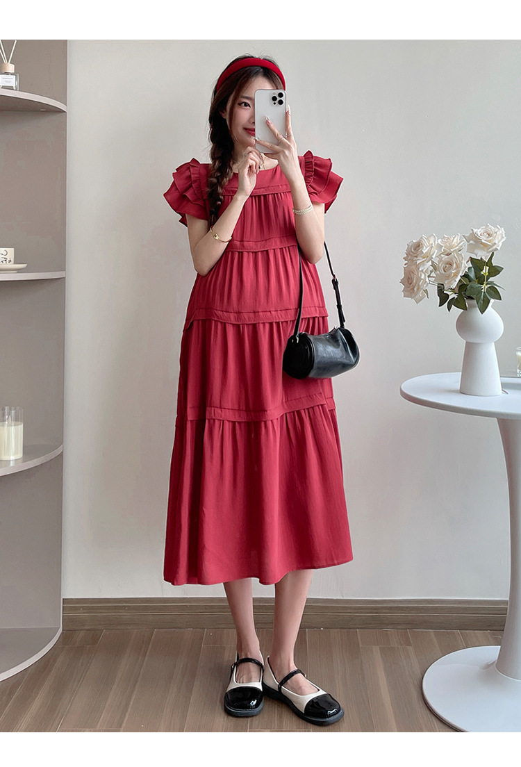 Maternity French Style Sweetheart Cake Dress For Summer New Fresh Fairy Pregnancy Clothes V-Neck Knee-Length Pregnant Dress