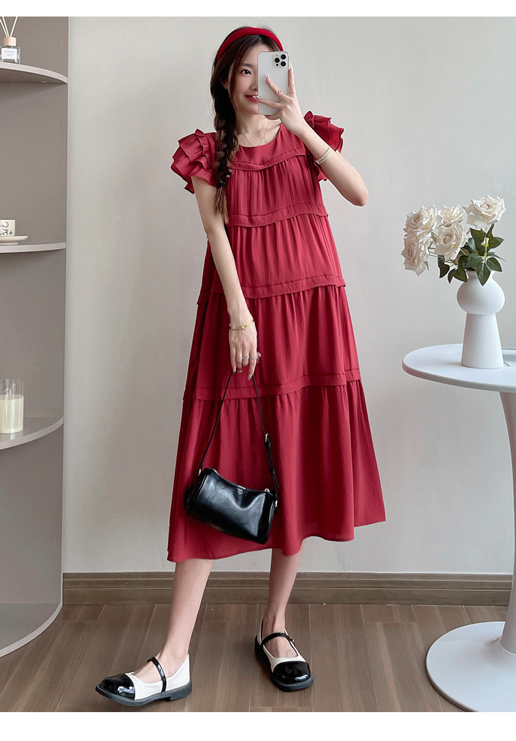 Maternity French Style Sweetheart Cake Dress For Summer New Fresh Fairy Pregnancy Clothes V-Neck Knee-Length Pregnant Dress