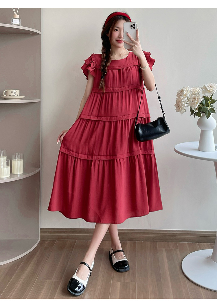 Maternity French Style Sweetheart Cake Dress For Summer New Fresh Fairy Pregnancy Clothes V-Neck Knee-Length Pregnant Dress