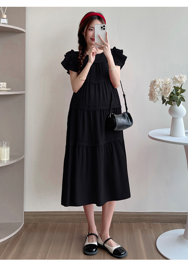 Maternity French Style Sweetheart Cake Dress For Summer New Fresh Fairy Pregnancy Clothes V-Neck Knee-Length Pregnant Dress