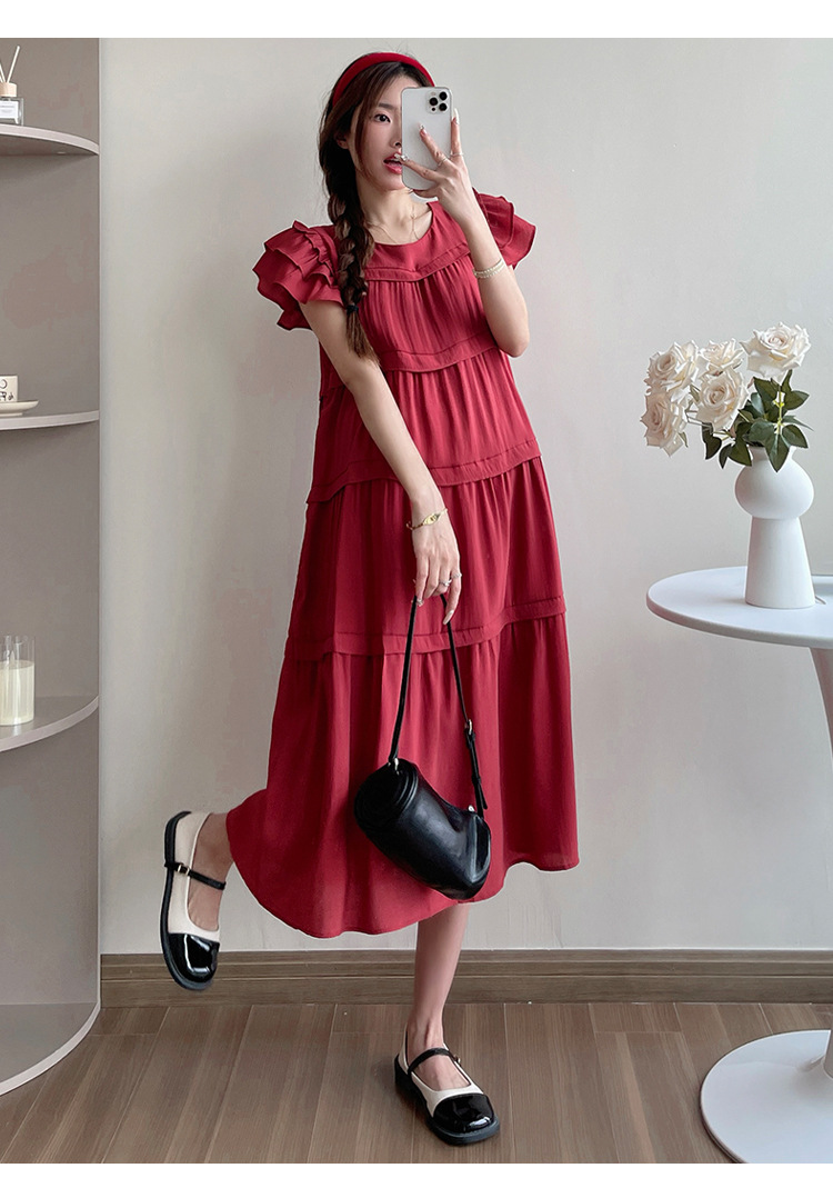 Maternity French Style Sweetheart Cake Dress For Summer New Fresh Fairy Pregnancy Clothes V-Neck Knee-Length Pregnant Dress