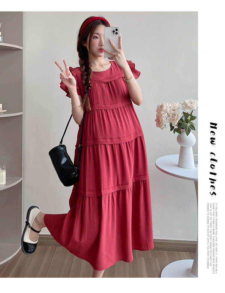 Maternity French Style Sweetheart Cake Dress For Summer New Fresh Fairy Pregnancy Clothes V-Neck Knee-Length Pregnant Dress