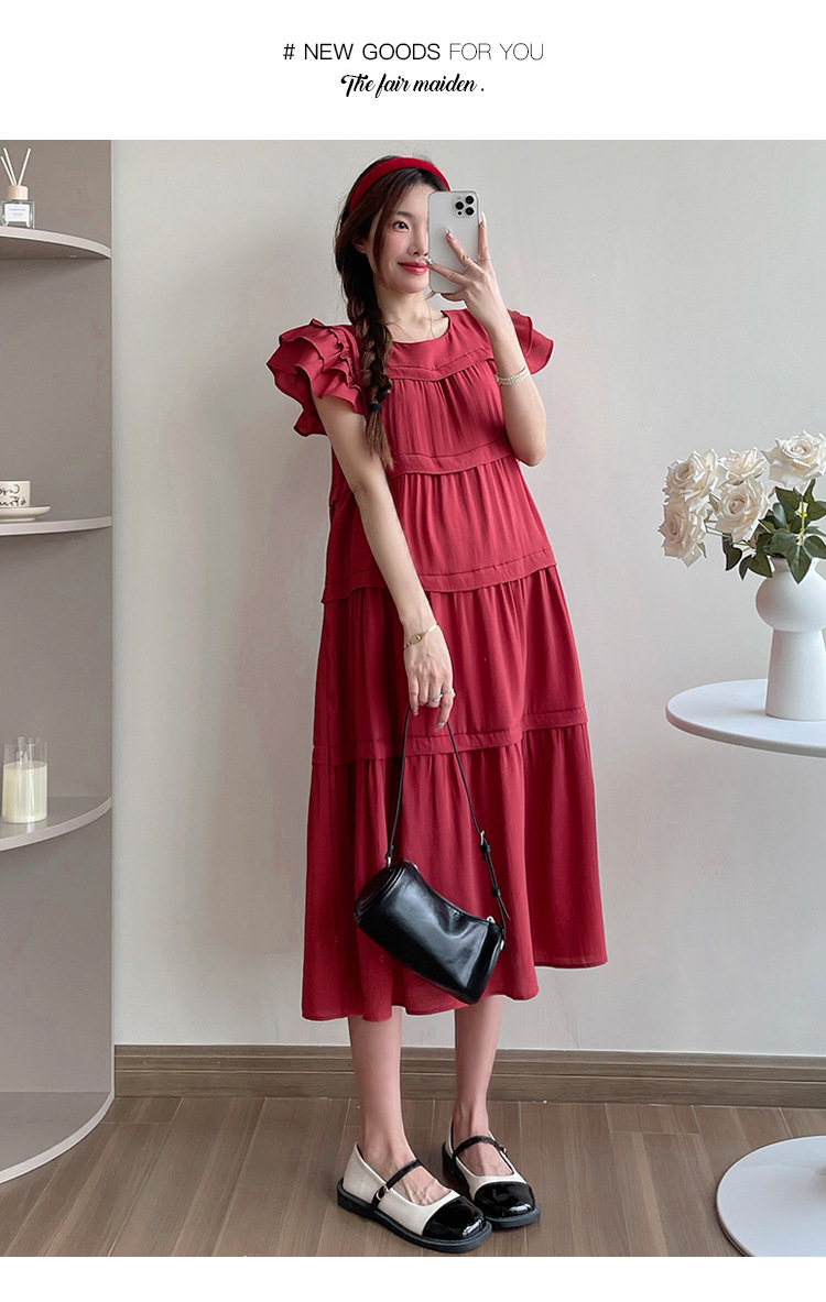 Maternity French Style Sweetheart Cake Dress For Summer New Fresh Fairy Pregnancy Clothes V-Neck Knee-Length Pregnant Dress