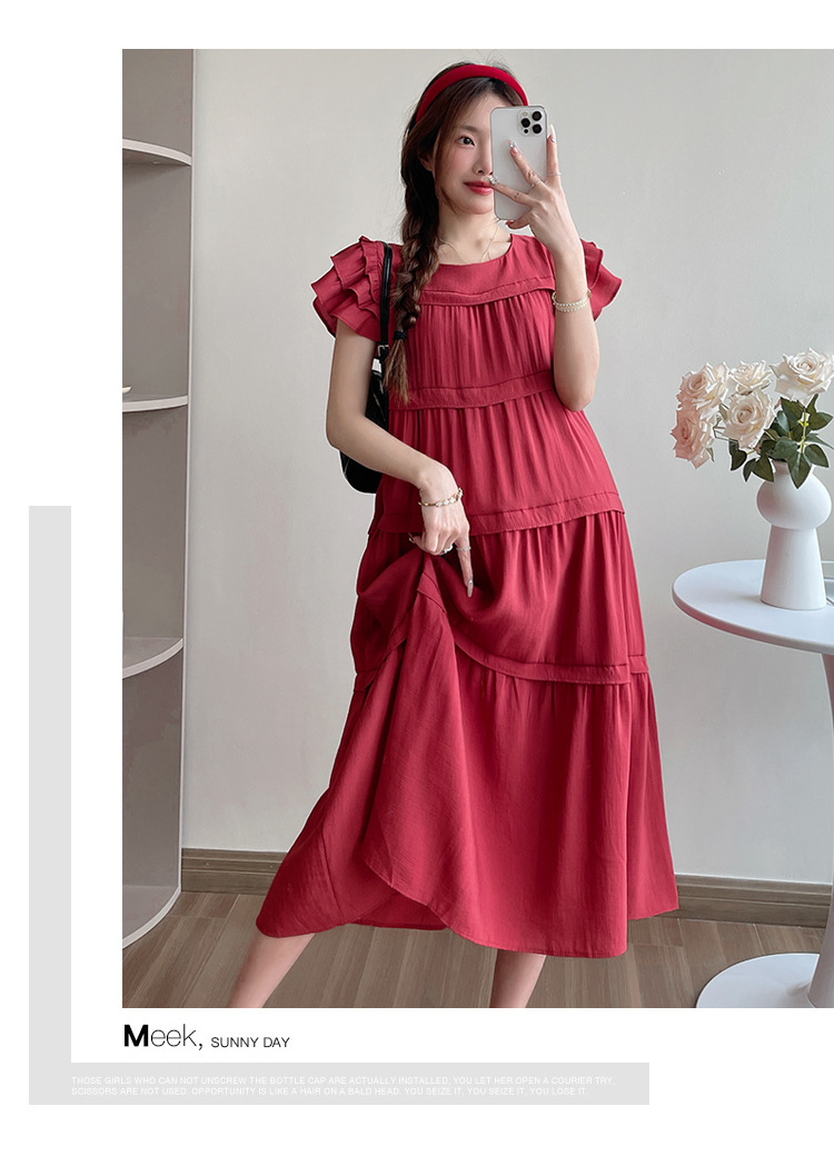 Maternity French Style Sweetheart Cake Dress For Summer New Fresh Fairy Pregnancy Clothes V-Neck Knee-Length Pregnant Dress