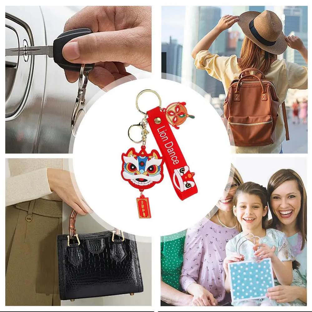 Chinese Animal Keychain Chinese Dance Lions Keyring Charm For New Year Bag Pendant Charm Decorative Car Decor Key Chain Pendant